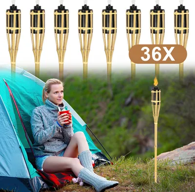 Obrázek produktu pro TolleTour 36x zahradní svítilny sada svítilny pochodeň olej knot 90cm bambusové olejové svítilny pro venkovní lampy olej pro pochodně plameny oheň strana dekorace