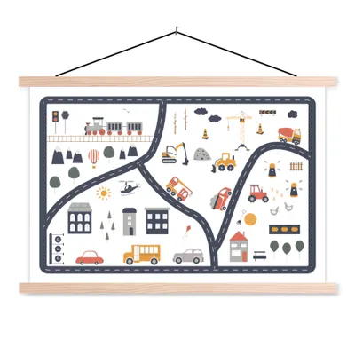 Produktbild von MuchoWow® Textilposter Auto - Kinder - Gebäude 60x40 cm mit holzfarbenen Rahmen - Bilder
