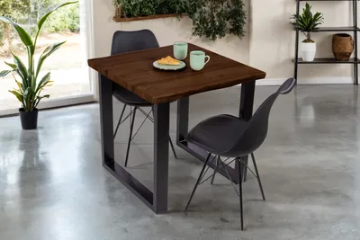 Produktbild von Esstisch Baumkante Holz-Optik Nussbaum 80 x 80 U-Gestell schwarz JOSY