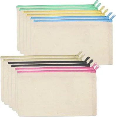 Zdjęcie produktu dla 12 sztuk Płócienne kosmetyczki z zamkiem błyskawicznym - Kosmetyczka - Piórnik podróżny 21 x 12 cm