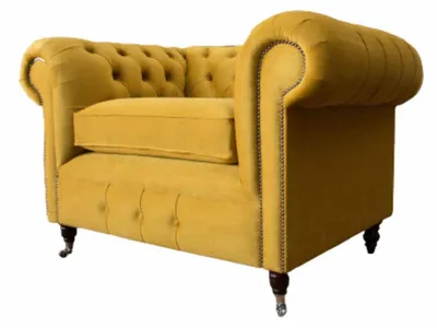 Zdjęcie produktu dla Fotel Design Relax Textile Lounge żółty tapicerowany fotel Chesterfield