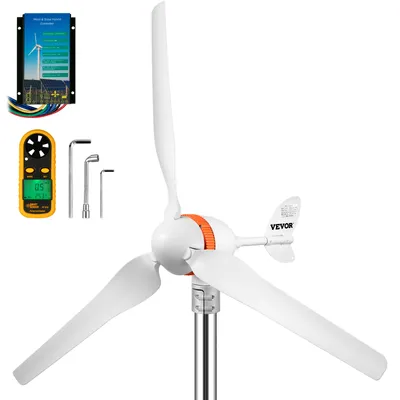 Immagine prodotto di Generatore eolico VEVOR, set di turbine eoliche 12 V/AC, generatore di energia eolica da 400 W con regolatore eolico e solare, 3 pale, regolazione automatica della direzione del vento, adatto per terrazza, barca, camper, chalet, B