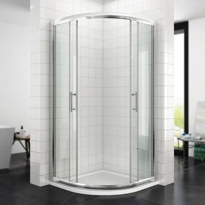 Image de Douche ronde quart de cercle 80x80x195cm Cabine de douche porte coulissante NANO ESG verre de sécurité
