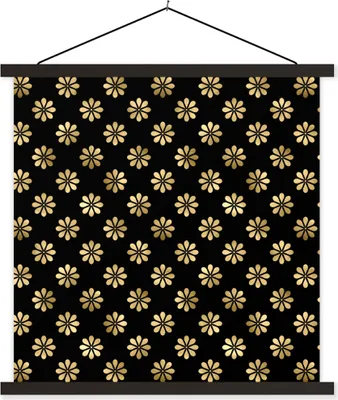 Produktbild von MuchoWow® Textilposter Muster - Blumen - Gold 90x90 cm mit schwarzem Rahmen - Magnetisches