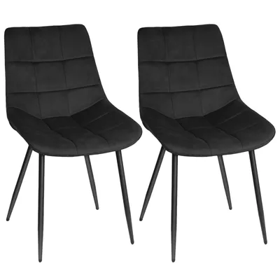 Image de lot de 2 chaises de salle à manger en velours Chaise de cuisine avec pieds en métal Chaise rembourrée élégante Noir