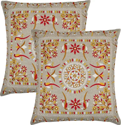 Zdjęcie produktu dla Marrakesh zestaw 2 poszewek na poduszki poduszka 40x40 cm duża | poduszki na sofę przytulne poduszki z haftowanej bawełny jako dekoracja salonu na fotelu i sofie | poduszki dekoracyjne lodge czerwone jako poduszki na krzesła w jadalni