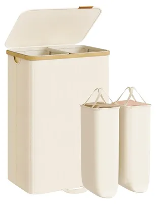 Immagine prodotto di Cesto per la biancheria con coperchio e sacco interno estraibile, capacità 150 litri, colore crema, dimensioni 38,5 x 52 x 75 cm