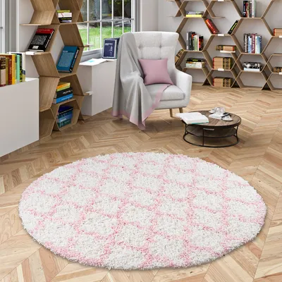 Produktbild von Hochflor Langflor Shaggy Teppich Aloha Creme Rosa Mix Modern Rund, Größe:120 cm Rund