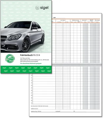 Produktbild von SIGEL FA514 Fahrtenbuch, für Pkw/Lkw, mit Klammerheftung, A5, 32 Blatt