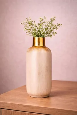 Produktbild von Evila Originals, Handbemalter Dekorationstopf aus Keramik, Gold, 33 cm hoch, Durchmesser 13 cm | Elegantes Design für moderne Wohnräume | Perfekt für Pflanzen und Dekoration