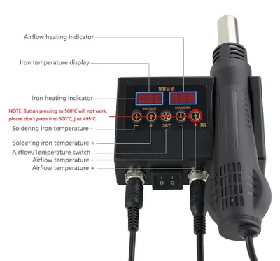 Produktbild von 2-in-1 Lötstation mit Heißluft - BGA-Rework-Station - 750 W - 110/220 V - Für SMD, PCB und IC - Entlötwerkzeug