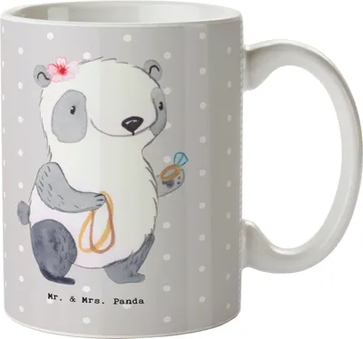 Produktbild von Mr. & Mrs. Panda Kaffeetasse Goldschmiedin Herz - Grau Pastell - Geschenk, Schmuckgeschäft, Eröffnung, Becher, Keramiktasse, Kaffeebecher, Juwelierin, Goldschmuck, Tasse