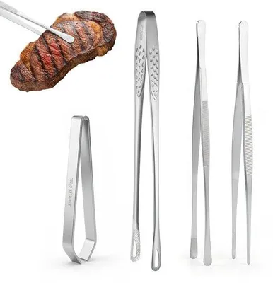 Obrázok produktu pre Sada štyroch kuchynských klieští Unyqoos® z nehrdzavejúcej ocele (2×30 cm, 1×28 cm, 1×11 cm) – vhodné na potraviny, odolné voči teplu a korózii, vhodné do umývačky riadu, s protišmykovou rukoväťou, ideálne na grilovanie a do kuchyne