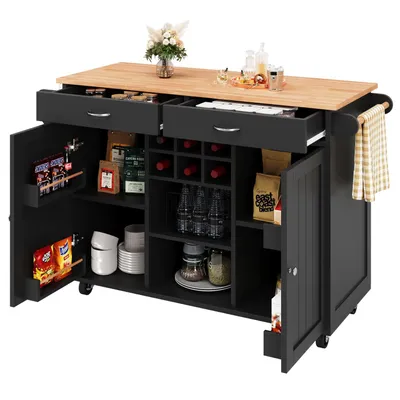 Produktbild von Moderne Kücheninsel(Schwarz),Küchenschrank,buffetschrank,Speisewagen mit Holzmaserung, buffetschrank,Multifunktionale Esstisch mit Speicherraum