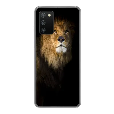 Produktbild von MuchoWow® Handyhülle Schutzhülle Hülle für Samsung Galaxy A03s Löwe - Licht - Schwarz - Porträt Silikon Softcase Handy Hülle - Schutz