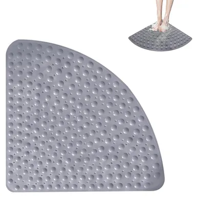 Zdjęcie produktu dla Mata pod prysznic trójkątna, 80x80 cm, szara, antypoślizgowa, z przyssawkami i otworami odpływowymi