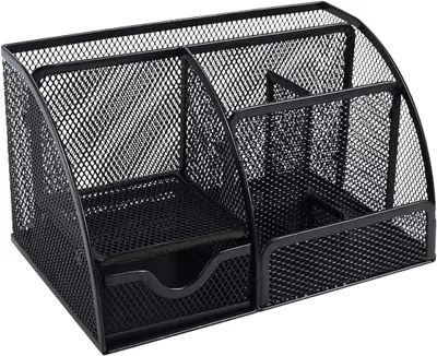 Produktbild von Büro Organizer Metall, 6 Fächer, Stifthalter, Schublade, Schwarz