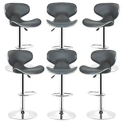 Produktbild von 6er Set Barhocker höhenverstellbare Tresenhocker Küchenhocker 360° Drehstuhl mit Rückenlehne Grau