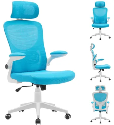 Bürostuhl ergonomisch, atmungsaktiv, höhenverstellbar 116-126 cm, hellblau