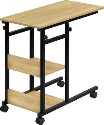Produktbild von Beistelltisch - Laptop-Tisch in C-Form - Höhenverstellbar - Mit Rollen - Mit Ablage - 80 x 76–96 x 40 cm - Eiche hell