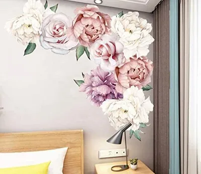 Produktbild von Wandtattoo Wandaufkleber XXL Pfingstrose Blumen Ranke Rosen Rosa Wandsticker Wandbild Bilder Wohnzimmer Schlafzimmer Deco
