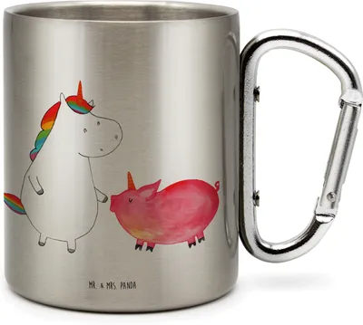 Produktbild von Mr. & Mrs. Panda Thermobecher Einhorn Schwein - Transparent - Geschenk, thermotasse, Unicorn, Campingbecher, Isolierbecher Edelstahl, Freundin, Teebecher, Schweinchen