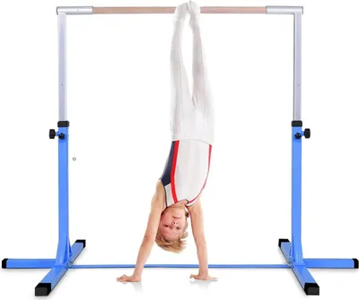 Immagine prodotto di KOMFOTTEU Barra per ginnastica per bambini, barra per ginnastica a 12 livelli di regolazione in altezza, barra per trazioni in acciaio e legno, portata massima 100 kg