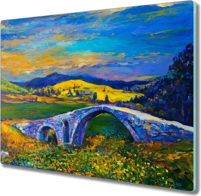 Produktbild von Coloray Küchenbrett Kochplattenabdeckung Hackbrett Schneidebrett Herdabdeckplatte 60x52 cm - Landschaft Brücke