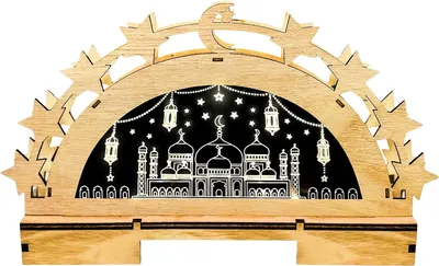 Produktbild von Ramadan-Lampe aus Holz mit LED-Sternen und Mond 3D Eid Mubarak Dekoration