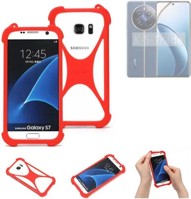 A collage of images showing a red phone case, a phone in a red case, and a separate image of a phone.