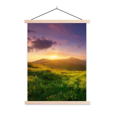 Produktbild von MuchoWow® Textilposter Berge - Sonne - Natur 60x80 cm mit holzfarbenen Rahmen - Wandbild