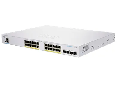 Produktbild von Cisco CBS350-24P-4X managed stackable Layer3 Switch: - 24x10/100/1000 Base-T (RJ45) + 4x10GE SFP+ Uplink Ports, - Switching Capacity:128Gbps, incl. rack-&wallmount Kit, - max.Stack:4Stk/192Ports/10Gbps, liefert 195W PoE+,