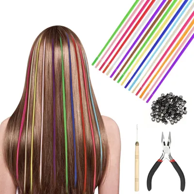 Imagen del producto de Conjunto de extensiones de cabello de colores, 50 unidades, con pinzas y ganchos, 100 perlas, para estilismo capilar