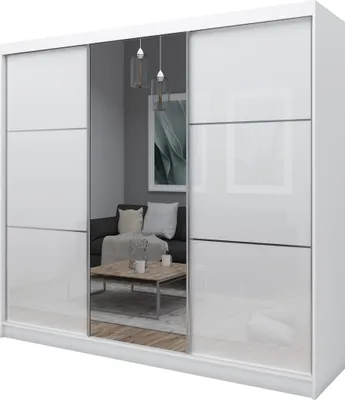 Obrázek produktu pro šatní skříň Vena 240 cm se zrcadlem včetně 3 posuvných dveří (barva posuvných dveří: bílá, lacobel white)