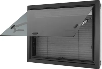 Obrázok produktu pre Okenná sada pre obytné vozidlá/karavany – výklopné okno 600x450 mm – hliníková zliatina – tvrdené sklo 4 mm – hrúbka steny 30-80 mm – uhol otvárania 65° – čierna farba