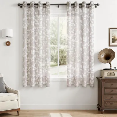 Imagen del producto de Cortinas con ojales - Cortina de encaje - Corta - Cortina para habitación infantil - Gris - 145 cm de largo, 140 cm de ancho - Cortina moderna, cortinas transparentes