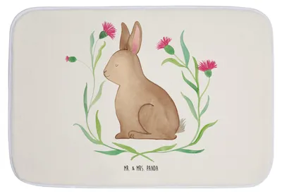 Produktbild von Mr. & Mrs. Panda badezimmervorleger Hase Sitzen - Weiß - Geschenk, Liebe, Badematte, Grüße, Osterhase, duschmatte, Badteppich, Ostergrüße, Ostern, Duschvorleger, Frohe