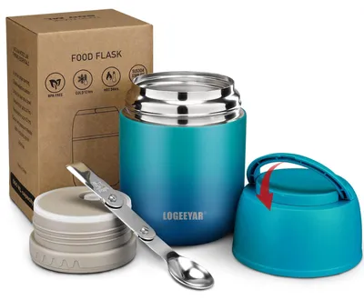 Thermocontainer 500 ml Edelstahl mit Löffel, blau-grün