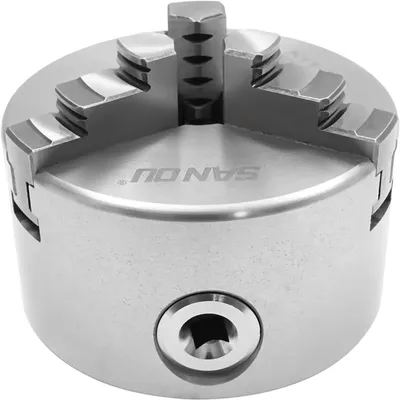 Image de Pince à trois mors - Mandrine de tournage auto-centrante de 100 mm - Manuelle - Pour tour CNC, fraiseuse et perceuse - Livrée avec vis de serrage - Argentée