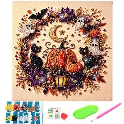 Produktbild von Diamond Painting Set - Mit Kürbis und Geister Motiv - DIY Bastelset - 20x20 cm