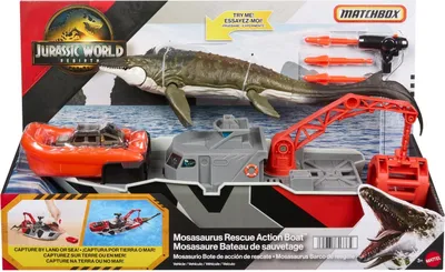 Immagine prodotto di Scialuppa di salvataggio Jurassic World con mosasauro e jeep