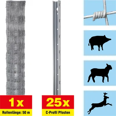 Produktbild von Schafzaun 50 m Set Taurus superschwer - Höhe: 120 cm, inkl. 25 Pfosten, Horizontaldrähte: 10