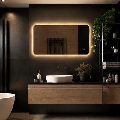 Image de LoXa – Miroir de salle de bain Marbella 100x60 avec LED – Cadre doré – Dimmable – Antibuée – IP44