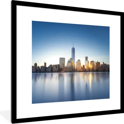 Produktbild von MuchoWow® Gerahmtes Poster New York - Skyline - Wasser 40x40 cm - Poster mit Schwarzem Bilderrahmen Wandposter Rahmen Foto Bilder - Poster - Plakat im Rahmen