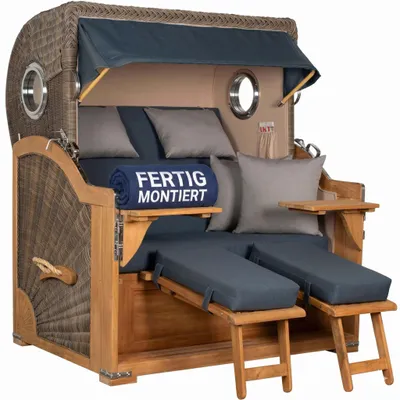Produktbild von Strandkorb Baltikum Teak PE Grey 2,5 Sitzer Volllieger mit Bullaugen