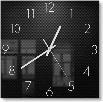Produktbild von DEQORI Glasuhr 30x30 cm Zahlen 'Kohlenstofffasern' Wanduhr Glas Uhr Design leise