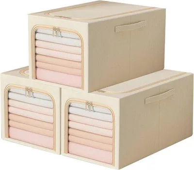 Obrázek produktu pro Skládací úložné boxy o objemu 90 litrů, sada 3 kusů, na prádlo a ložní prádlo