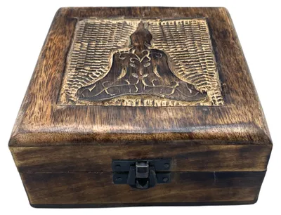 Imagen del producto de Caja de Recuerdos de Madera Cuadrada 13x13x6cm - Buda
