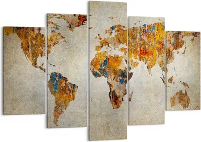Produktbild von Bild auf Leinwand - Leinwandbild - Welt Karte Kontinente Geographie - 150x100cm - Wand Bild - Wanddeko - Leinwanddruck - Bilder - Kunstdruck - Leinwand bilder - Wandkunst - EA150x100-2783