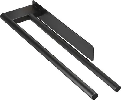 Obrázek produktu pro Dvojitý držák na ručníky, samolepicí, bez vrtání, matná nerezová ocel, 2 ramena, nástěnný, černý, 39 cm, pro koupelnu a kuchyň